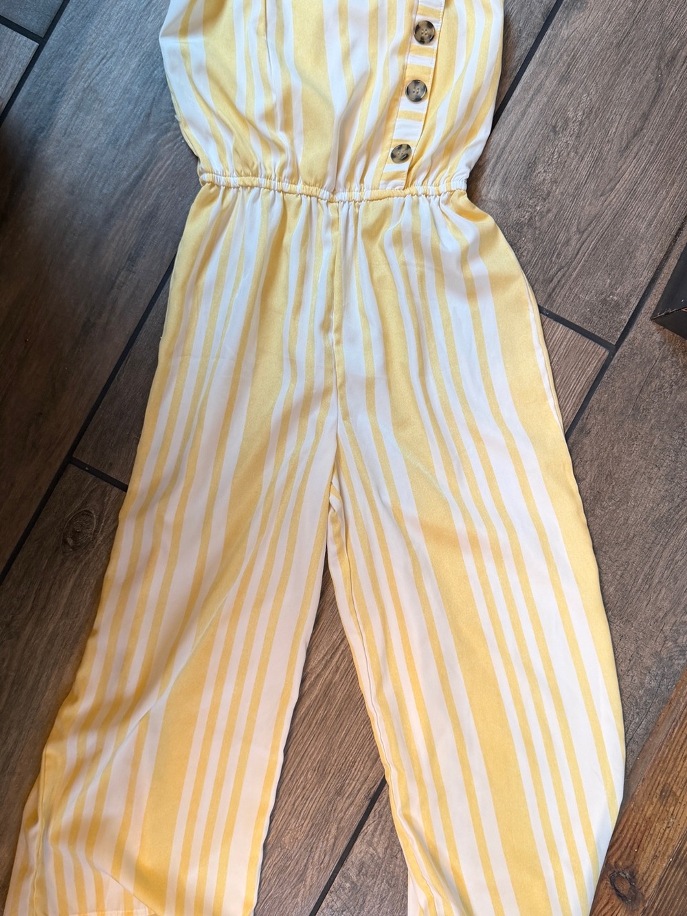 Girls' Yellow & White Striped Sleeveless Romper